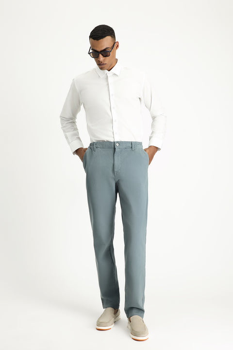 Petrol Green Regular Fit Standard Cut Elasticated Waist Stretchy Canvas / Chino Trousers