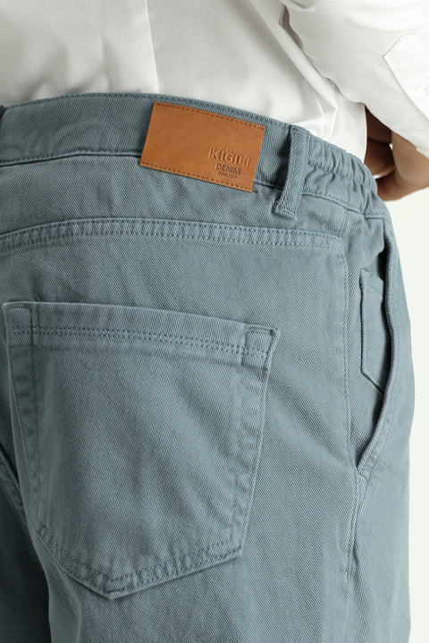 Petrol Green Regular Fit Standard Cut Elasticated Waist Stretchy Canvas / Chino Trousers