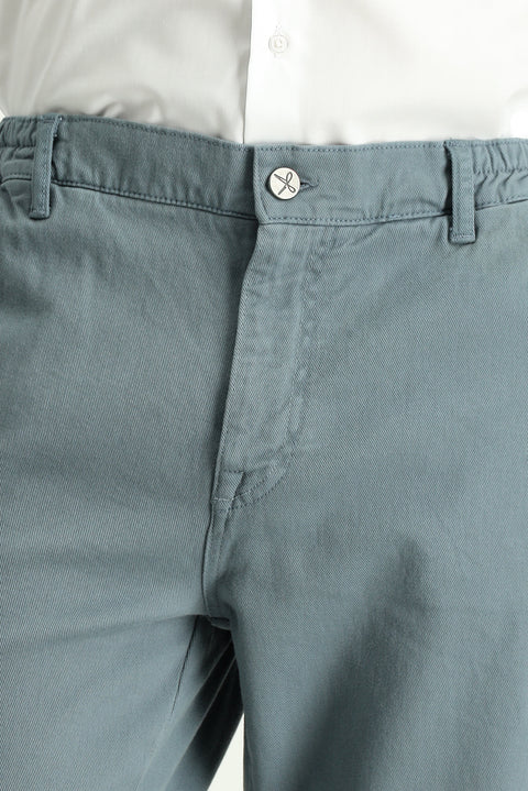 Petrol Green Regular Fit Standard Cut Elasticated Waist Stretchy Canvas / Chino Trousers