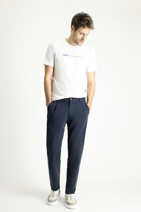 Dark Navy Regular Fit Standard Cut Elasticated Waist Stretchy Canvas / Chino Trousers