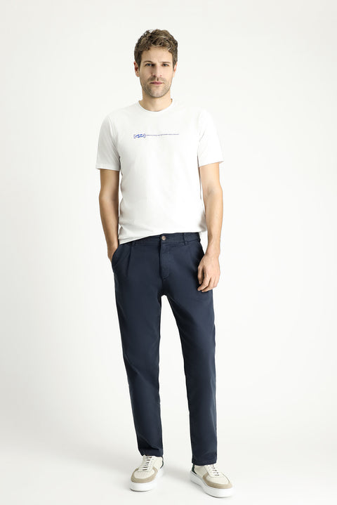 Dark Navy Regular Fit Standard Cut Elasticated Waist Stretchy Canvas / Chino Trousers