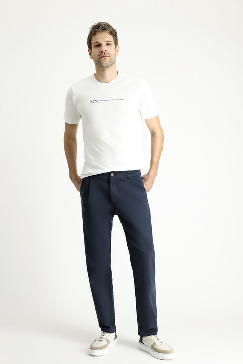 Dark Navy Regular Fit Standard Cut Elasticated Waist Stretchy Canvas / Chino Trousers