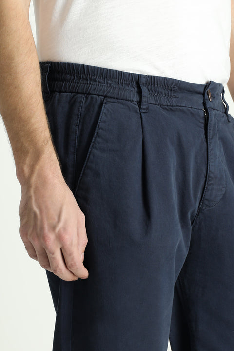 Dark Navy Regular Fit Standard Cut Elasticated Waist Stretchy Canvas / Chino Trousers