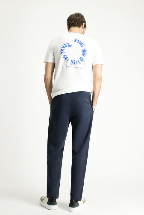 Dark Navy Regular Fit Standard Cut Elasticated Waist Stretchy Canvas / Chino Trousers