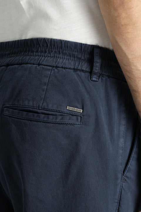 Dark Navy Regular Fit Standard Cut Elasticated Waist Stretchy Canvas / Chino Trousers