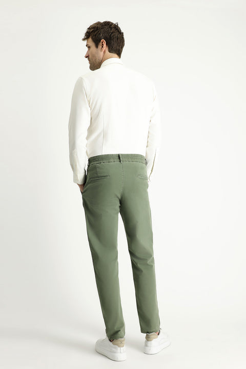 Orta Haki Regular Fit Standart Kesim Beli Lastikli Likralı Kanvas / Chino Pantolon