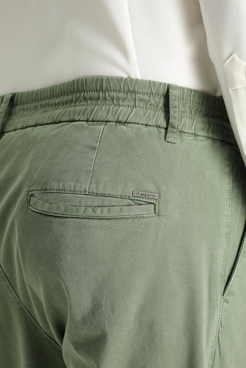 Orta Haki Regular Fit Standart Kesim Beli Lastikli Likralı Kanvas / Chino Pantolon