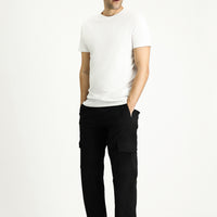 Siyah Regular Fit Standart Kesim Likralı Kargo Pantolon