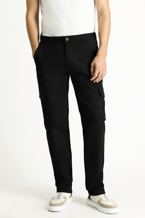 Siyah Regular Fit Standart Kesim Likralı Kargo Pantolon