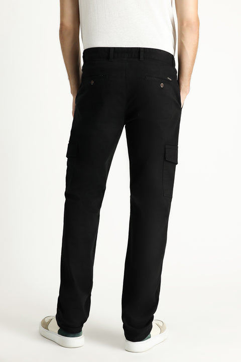 Siyah Regular Fit Standart Kesim Likralı Kargo Pantolon