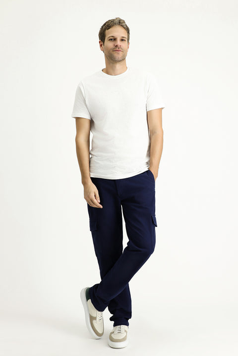 Light Navy Regular Fit Standard Cut Stretchy Cargo Pants