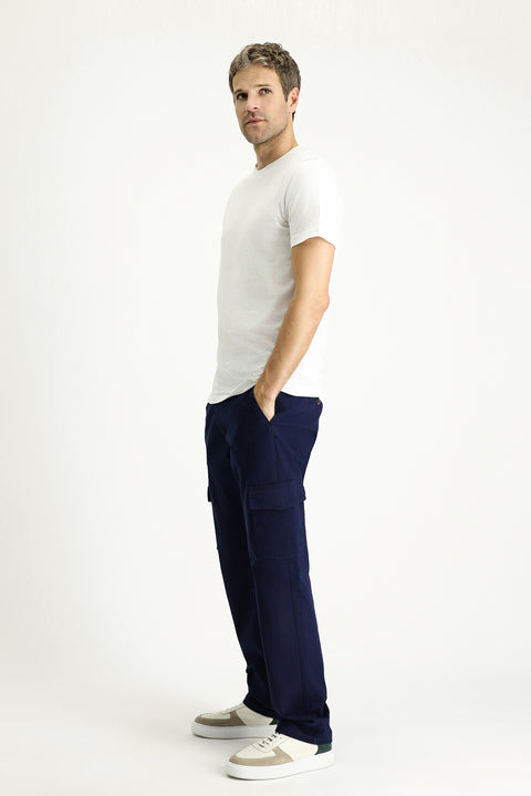 Light Navy Regular Fit Standard Cut Stretchy Cargo Pants