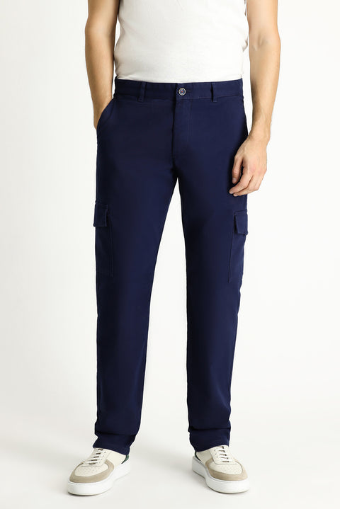Light Navy Regular Fit Standard Cut Stretchy Cargo Pants