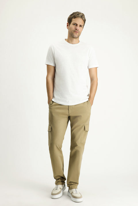 Medium Beige Regular Fit Standard Cut Lycra Cargo Pants