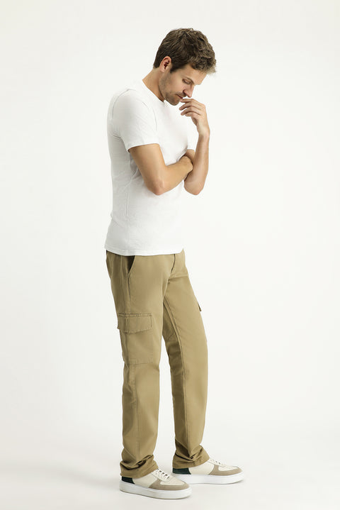 Medium Beige Regular Fit Standard Cut Lycra Cargo Pants