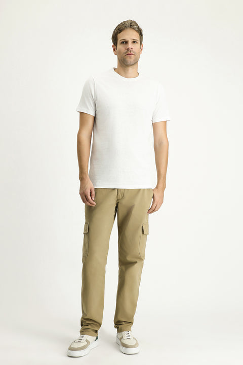 Medium Beige Regular Fit Standard Cut Lycra Cargo Pants