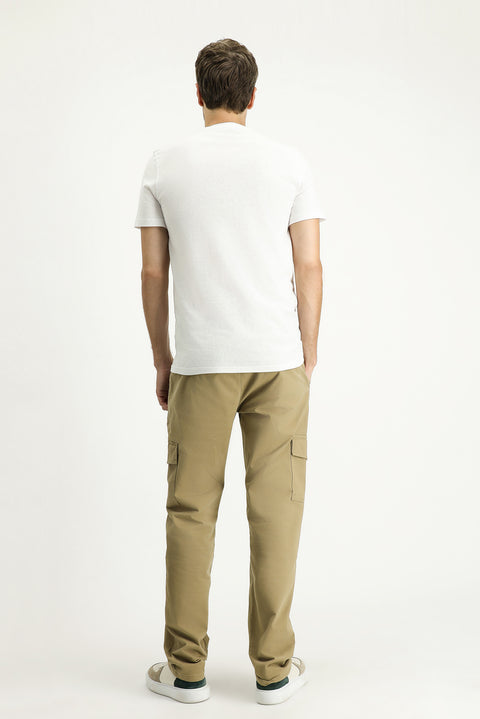 Medium Beige Regular Fit Standard Cut Lycra Cargo Pants