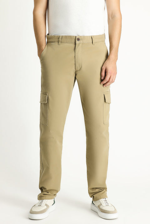 Medium Beige Regular Fit Standard Cut Lycra Cargo Pants