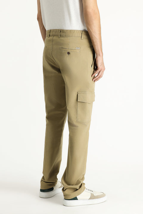 Medium Beige Regular Fit Standard Cut Lycra Cargo Pants