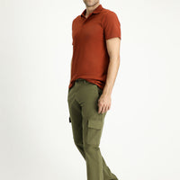 Military Khaki Regular Fit Standard Cut Lycra Cargo Pants