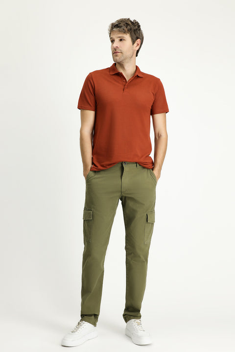 Military Khaki Regular Fit Standard Cut Lycra Cargo Pants