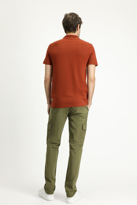 Military Khaki Regular Fit Standard Cut Lycra Cargo Pants