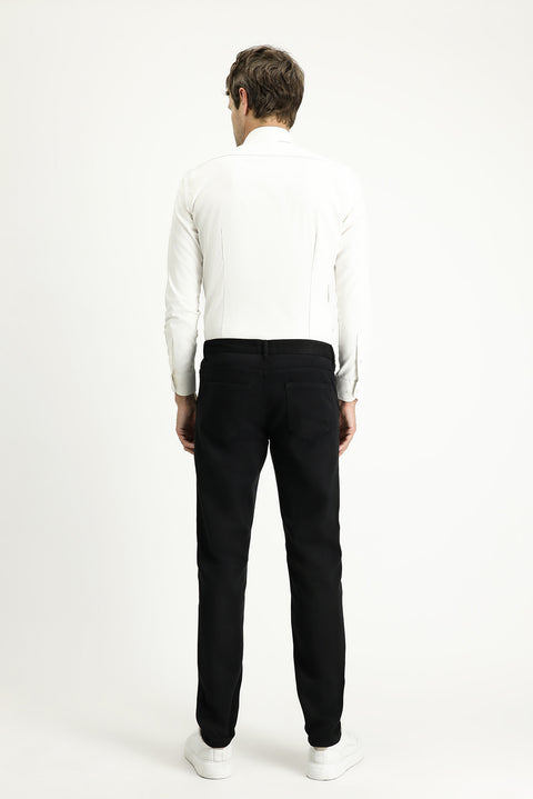 Black Regular Fit Standard Cut Elasticated Waist Stretchy Canvas / Chino Trousers