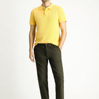 Dark Khaki Regular Fit Standard Cut Elastic Waist Lycra Chino/Canvas Trousers