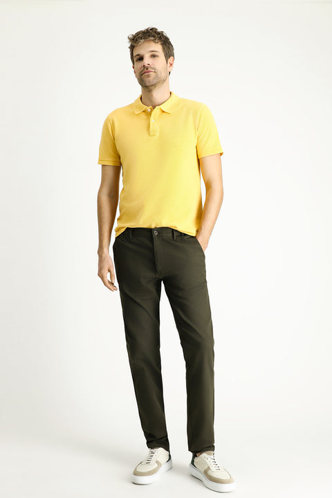 Dark Khaki Regular Fit Standard Cut Elastic Waist Lycra Chino/Canvas Trousers
