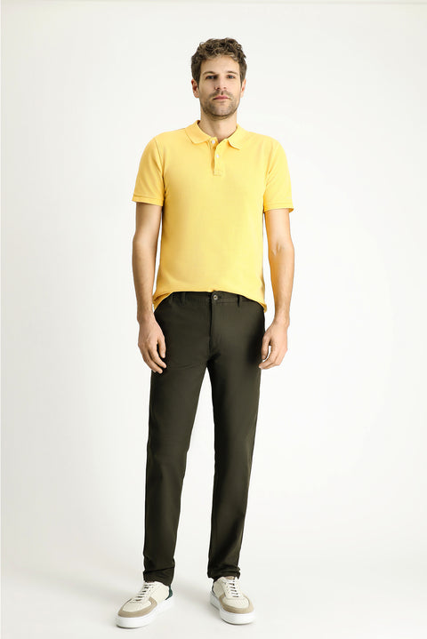 Dark Khaki Regular Fit Standard Cut Elastic Waist Lycra Chino/Canvas Trousers