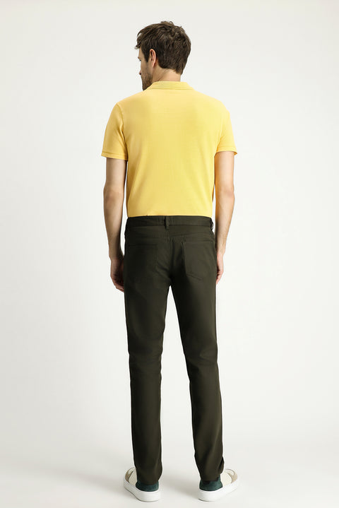 Dark Khaki Regular Fit Standard Cut Elastic Waist Lycra Chino/Canvas Trousers