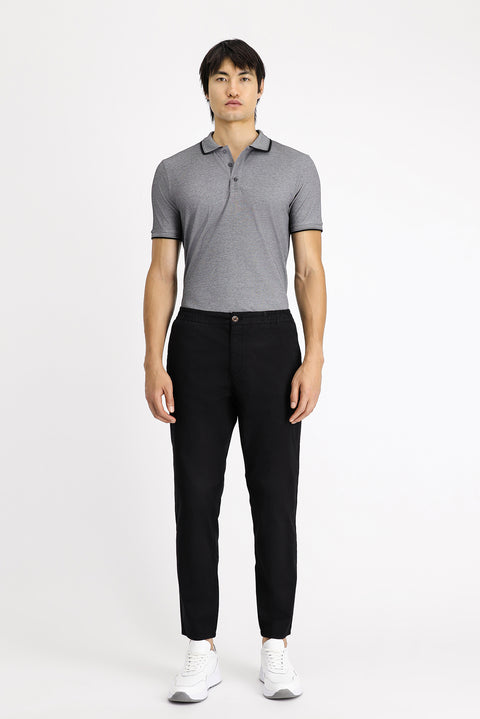 Siyah Regular Fit Standart Kesim Beli Lastikli Likralı Kanvas / Chino Pantolon