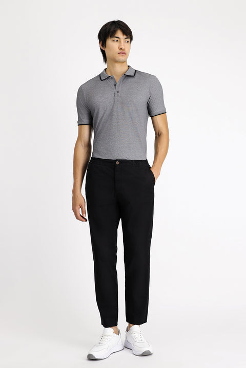 Siyah Regular Fit Standart Kesim Beli Lastikli Likralı Kanvas / Chino Pantolon