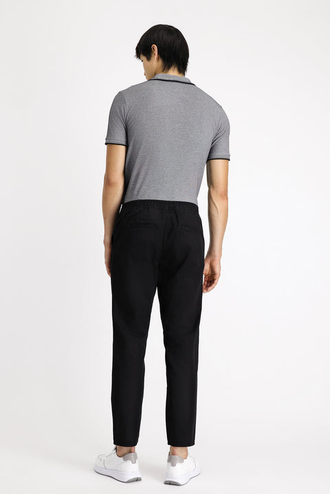 Siyah Regular Fit Standart Kesim Beli Lastikli Likralı Kanvas / Chino Pantolon
