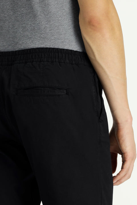 Siyah Regular Fit Standart Kesim Beli Lastikli Likralı Kanvas / Chino Pantolon