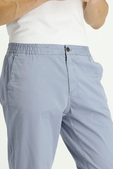 Havacı Mavi Regular Fit Standart Kesim Beli Lastikli Likralı Kanvas / Chino Pantolon