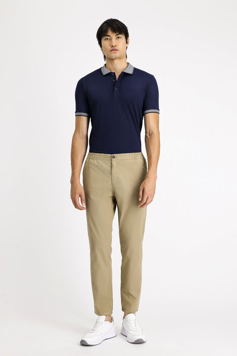 Orta Bej Regular Fit Standart Kesim Beli Lastikli Likralı Kanvas / Chino Pantolon