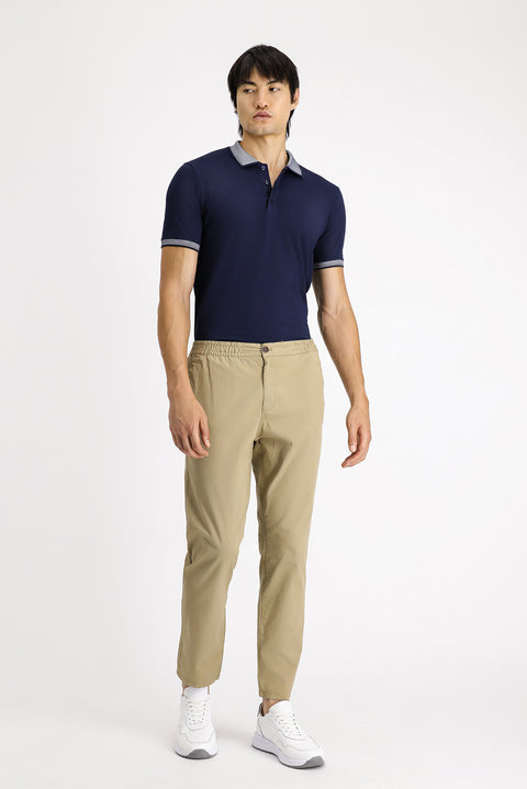 Orta Bej Regular Fit Standart Kesim Beli Lastikli Likralı Kanvas / Chino Pantolon