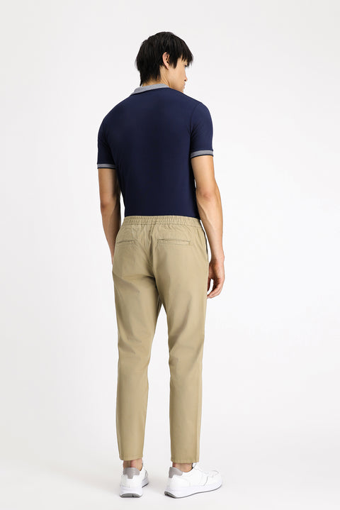 Orta Bej Regular Fit Standart Kesim Beli Lastikli Likralı Kanvas / Chino Pantolon