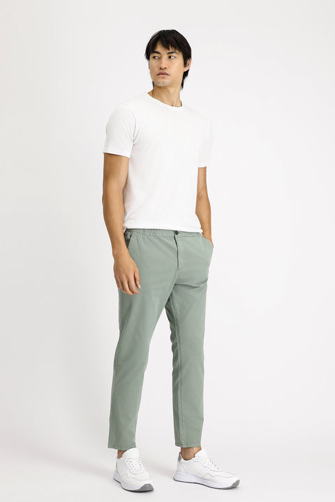 Çağla Yeşili Regular Fit Standart Kesim Beli Lastikli Likralı Kanvas / Chino Pantolon
