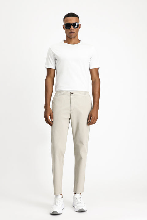 Light Mink Regular Fit Standard Cut Elasticated Waist Stretchy Canvas / Chino Trousers