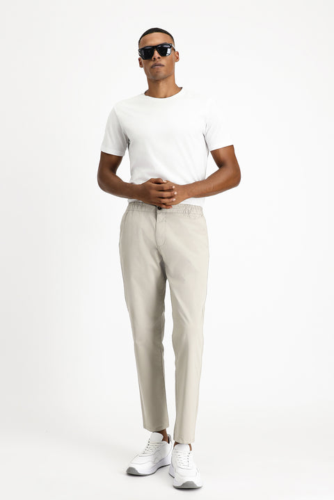 Light Mink Regular Fit Standard Cut Elasticated Waist Stretchy Canvas / Chino Trousers