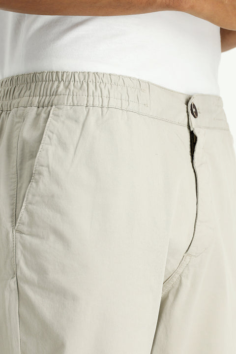 Light Mink Regular Fit Standard Cut Elasticated Waist Stretchy Canvas / Chino Trousers