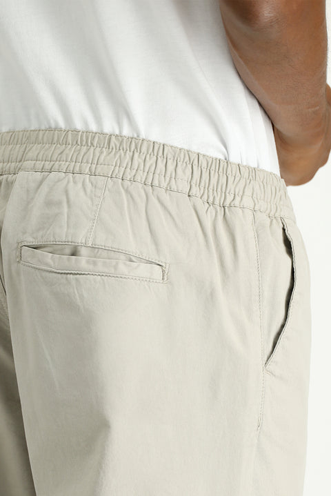 Light Mink Regular Fit Standard Cut Elasticated Waist Stretchy Canvas / Chino Trousers