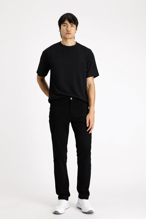 Black Regular Fit Standard Cut Lycra Canvas / Chino Trousers