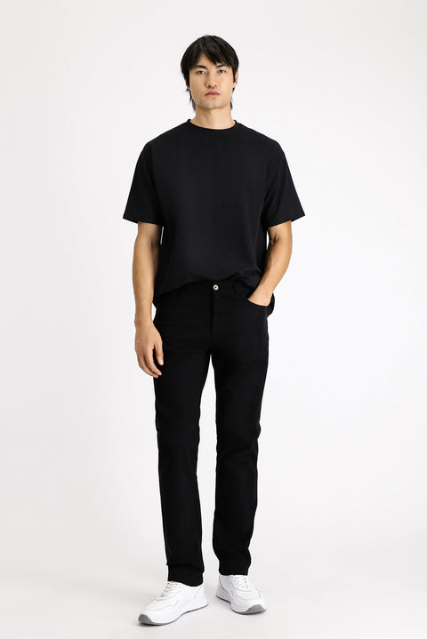 Black Regular Fit Standard Cut Lycra Canvas / Chino Trousers