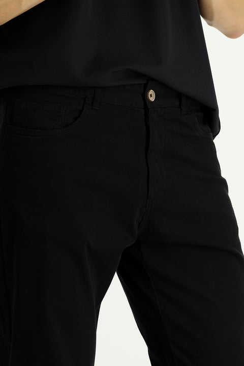 Black Regular Fit Standard Cut Lycra Canvas / Chino Trousers