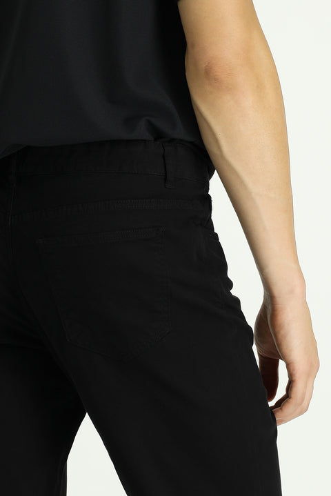 Black Regular Fit Standard Cut Lycra Canvas / Chino Trousers
