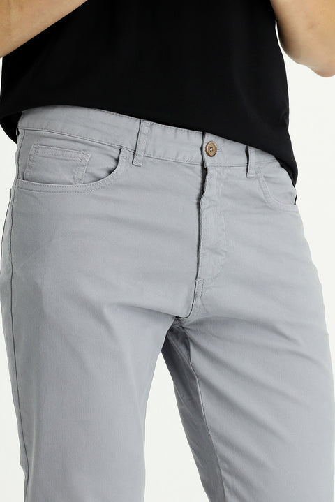 Medium Grey Regular Fit Standard Cut Lycra Canvas / Chino Trousers