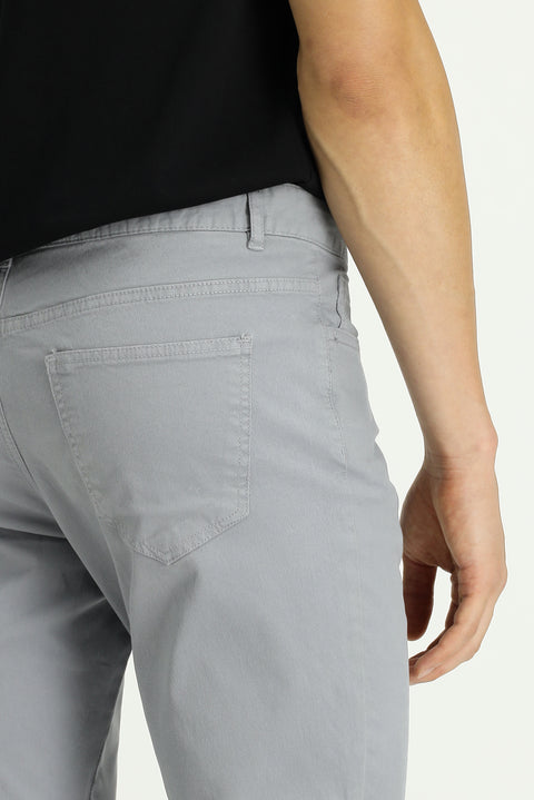 Medium Grey Regular Fit Standard Cut Lycra Canvas / Chino Trousers